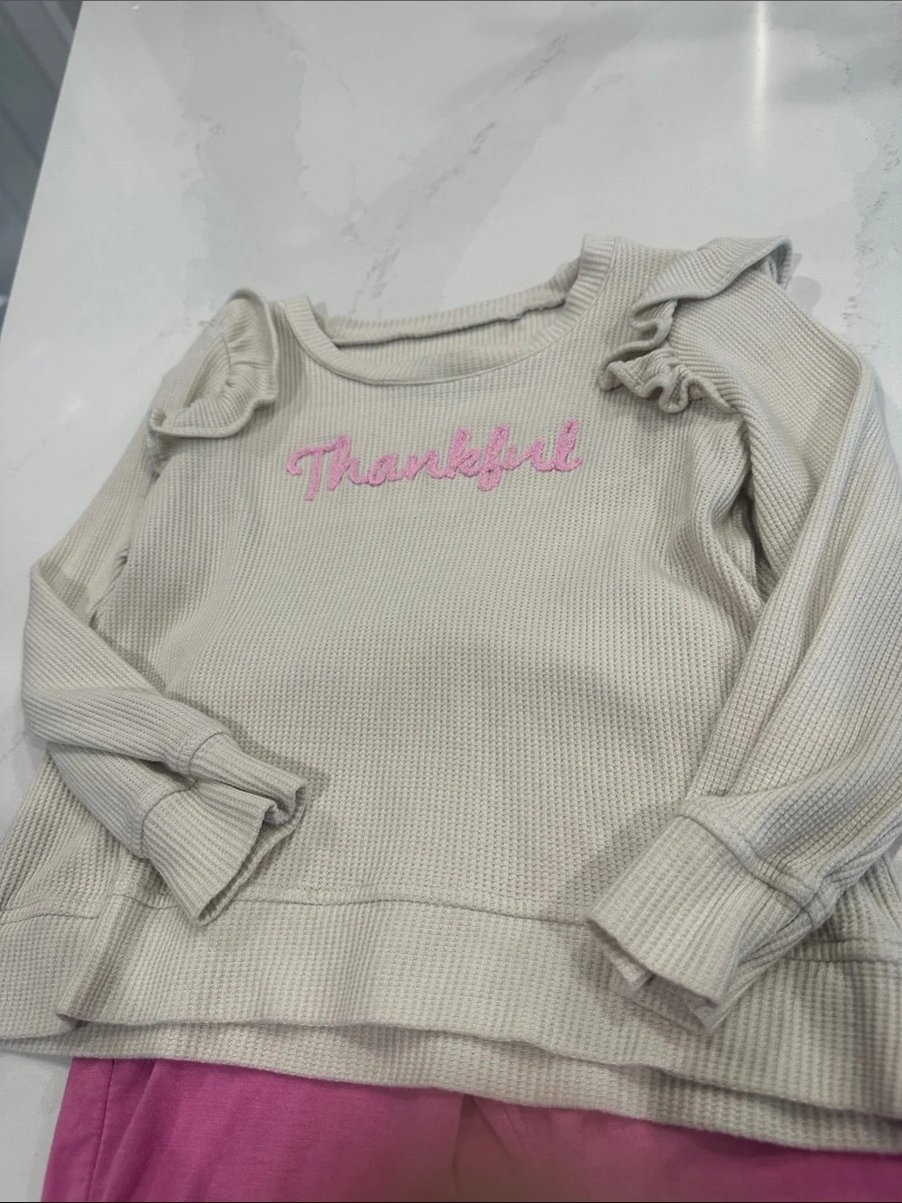 Angel Dear Bamboo 4T “Thankful” ruffle sleeve waffle knit shirt and flare pants